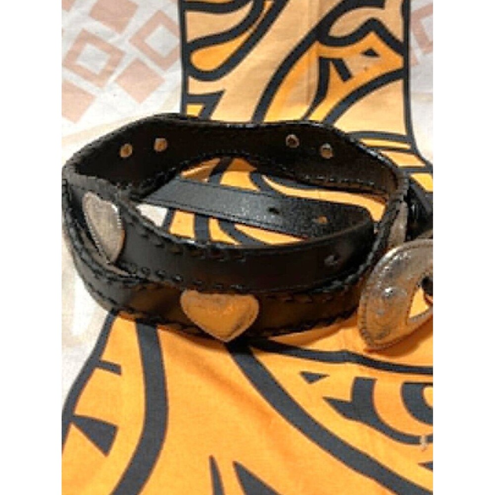 Genuine Leather Black Belt 1X • Western Buckle • Heart Hardware